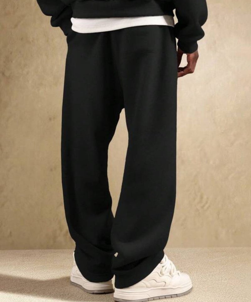 FLYNOFF Solid Black Heavyweight French Terry Relaxed Fit Sweatpants with Deep Pockets - Image 4